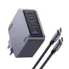 Ugreen Nexode Pro 160W GaN lādētājs ar USB-C kabeli, universāls, melns, pelēks, maiņstrāva, ātrā uzlāde, iekštelpām