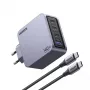 Ugreen Nexode Pro 160W GaN lādētājs ar USB-C kabeli, universāls, melns, pelēks, maiņstrāva, ātrā uzlāde, iekštelpām