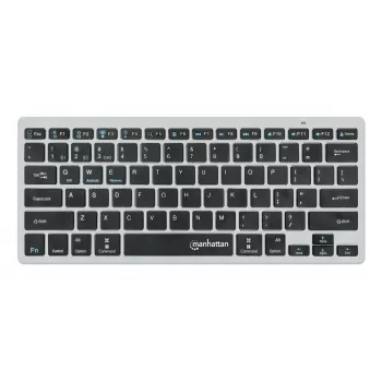 Manhattan Ultra plāns Dual-Mode bezvadu tastatūra, vācu QWERTZ izkārtojums, Bluetooth (v3.0) un bezvadu (2.4 GHz), 78 zema profila šķērveida taustiņi, automātiska enerģijas pārvaldība, darbības rādiuss 10 m, USB-A mikro uztvērējs, AAA baterija (iekļauta), Windows un Mac, trīs gadu garantija