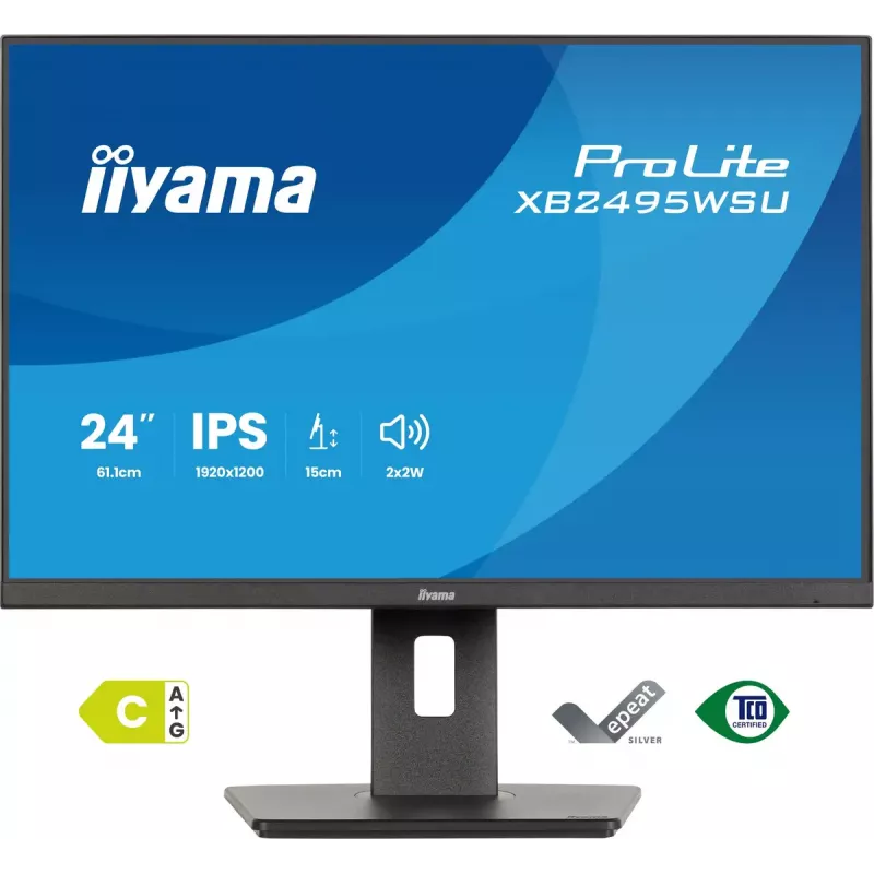 Monitors IIYAMA ProLite XB2495WSU-B1 24,1 collas (61,2 cm) 1920×1200 IPS Full HD, 4 ms, USB 3.2 centrmezgls, augstumā regulējams, skaļruņi