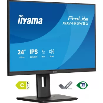 Monitors IIYAMA ProLite XB2495WSU-B1 24,1 collas (61,2 cm) 1920×1200 IPS Full HD, 4 ms, USB 3.2 centrmezgls, augstumā regulējams, skaļruņi