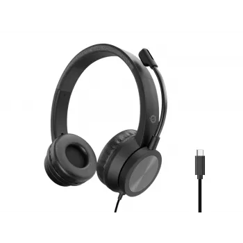 Austiņas CONCEPTRONIC POLONA05BC — Stereo USB-C, trokšņus slāpējošs mikrofons, apļveida, 2 m kabelis, 20–22000 Hz, melnas