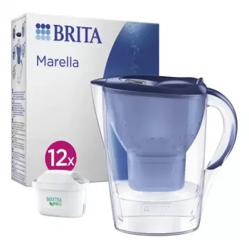 Manuālais ūdens filtrs BRITA Marella 2,4 L, zils/caurspīdīgs, ietver 12 kasetnes