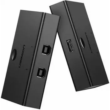 USB koplietošanas slēdzis UGREEN UGR423 2x1 melns — 2 datori uz 1 USB ierīci, manuāla poga