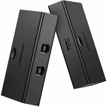 USB koplietošanas slēdzis UGREEN UGR423 2x1 melns — 2 datori uz 1 USB ierīci, manuāla poga