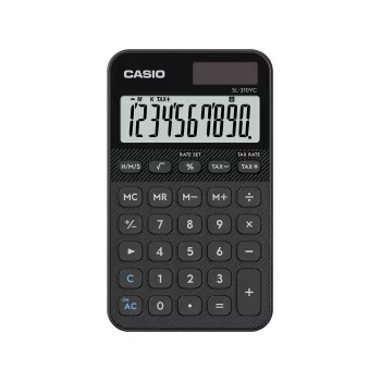Kalkulators CASIO SL-310YC kabatas, pamata, 10 ciparu, baterija un saules baterija, nodokļu un peļņas funkcijas, melns