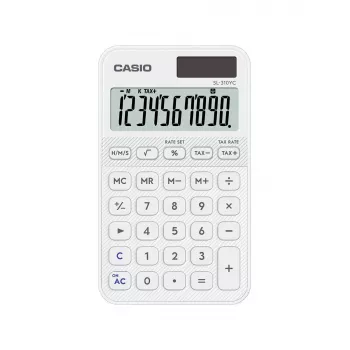 Kalkulators CASIO SL-310YC kabatas pamata, 10 ciparu, baterija/saules, balts