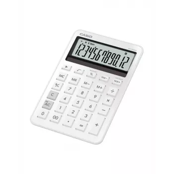 Galda pamatkalkulators CASIO MS-200DQ 12 cipari, baterija/saules enerģija, nodokļu un peļņas funkcijas, balts