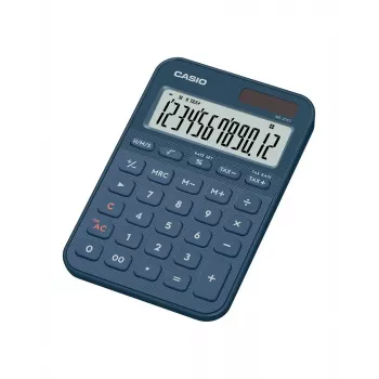 Galda pamata kalkulators CASIO MS-20YC — 12 ciparu, nodokļu un peļņas funkcijas, baterija/saules baterija, tumši zils