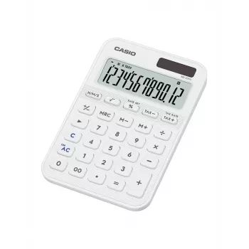 Galda vienkāršais kalkulators CASIO MS-20YC — 12 ciparu, baterija/saules enerģija, nodokļu un peļņas funkcijas, balts