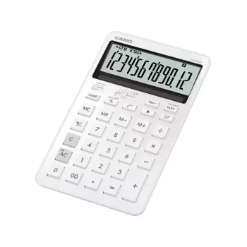 Galda kalkulators CASIO JW-200DQ 12 ciparu pamata kalkulators, baterija/saule, nodokļu un peļņas funkcijas, balts