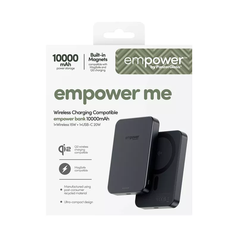 Pārnēsājams ārējais akumulators PanzerGlass empower™ 10000 mAh Space Melns, 0,245 kg