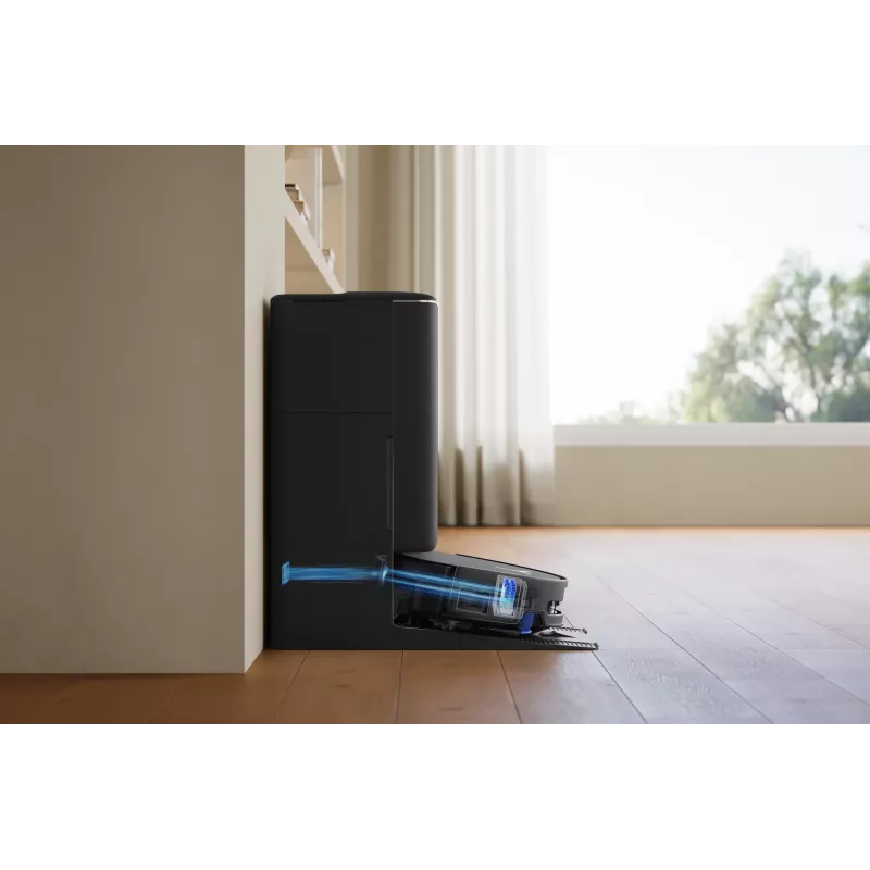Robotu putekļsūcējs Ecovacs DEEBOT T90 PRO OMNI — bezmaisa 0,25 L putekļu tvertne, 350 min darbības laiks, Li‑Ion 4000 mAh, melns