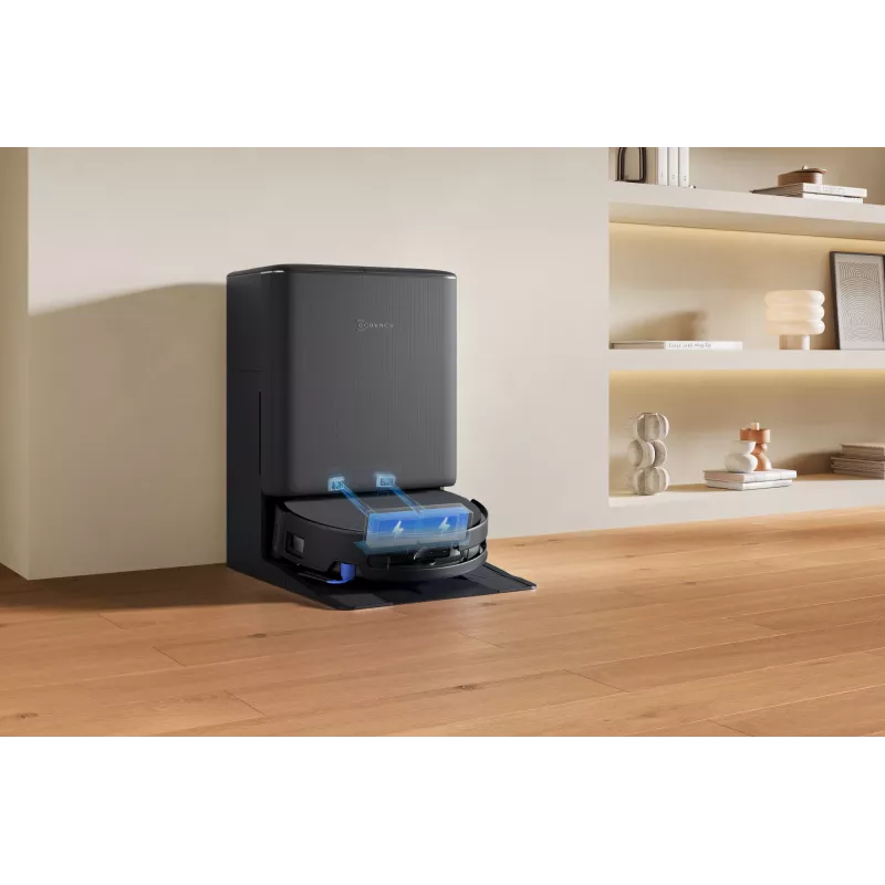 Robotu putekļsūcējs Ecovacs DEEBOT T90 PRO OMNI — bezmaisa 0,25 L putekļu tvertne, 350 min darbības laiks, Li‑Ion 4000 mAh, melns