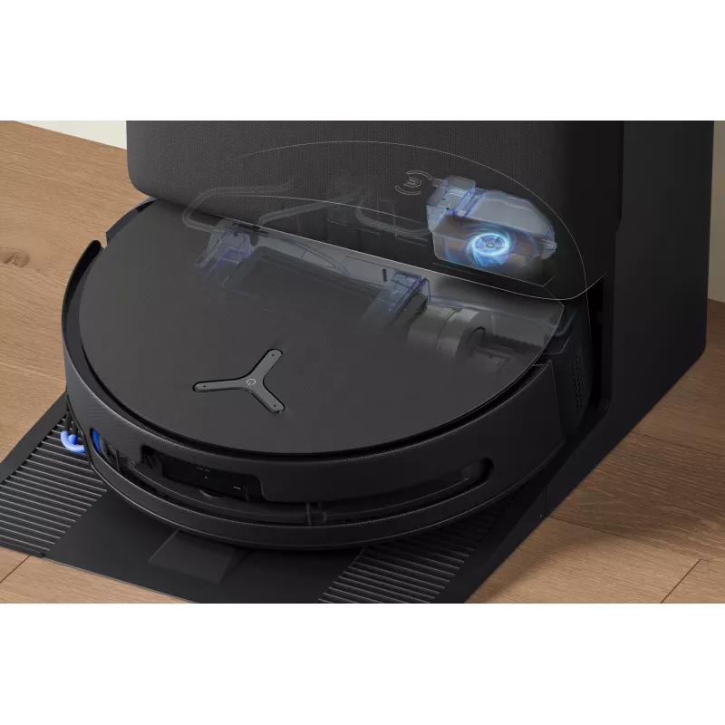 Robotu putekļsūcējs Ecovacs DEEBOT T90 PRO OMNI — bezmaisa 0,25 L putekļu tvertne, 350 min darbības laiks, Li‑Ion 4000 mAh, melns