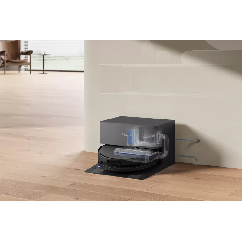 Robotu putekļsūcējs Ecovacs DEEBOT T90 PRO OMNI — bezmaisa 0,25 L putekļu tvertne, 350 min darbības laiks, Li‑Ion 4000 mAh, melns