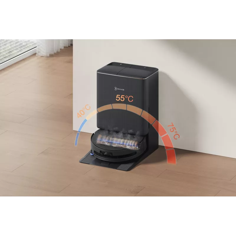Robotu putekļsūcējs Ecovacs DEEBOT T90 PRO OMNI — bezmaisa 0,25 L putekļu tvertne, 350 min darbības laiks, Li‑Ion 4000 mAh, melns
