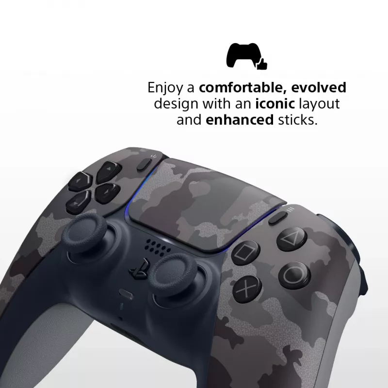 Gamepad Sony DualSense v3 Camouflage — Bluetooth/USB, PS5, iebūvēts akumulators, USB‑C, 160×106×66 mm