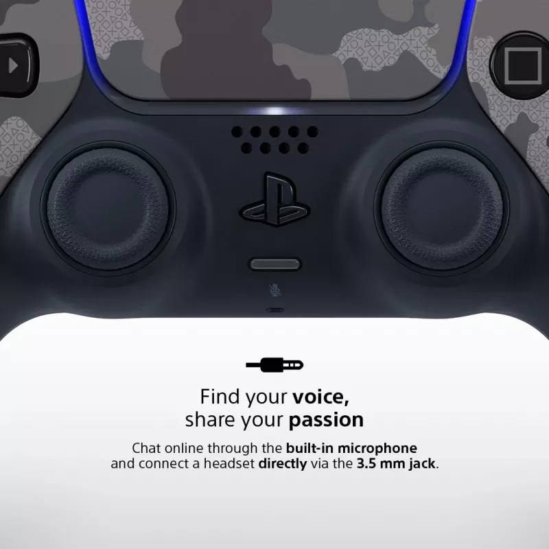 Gamepad Sony DualSense v3 Camouflage — Bluetooth/USB, PS5, iebūvēts akumulators, USB‑C, 160×106×66 mm