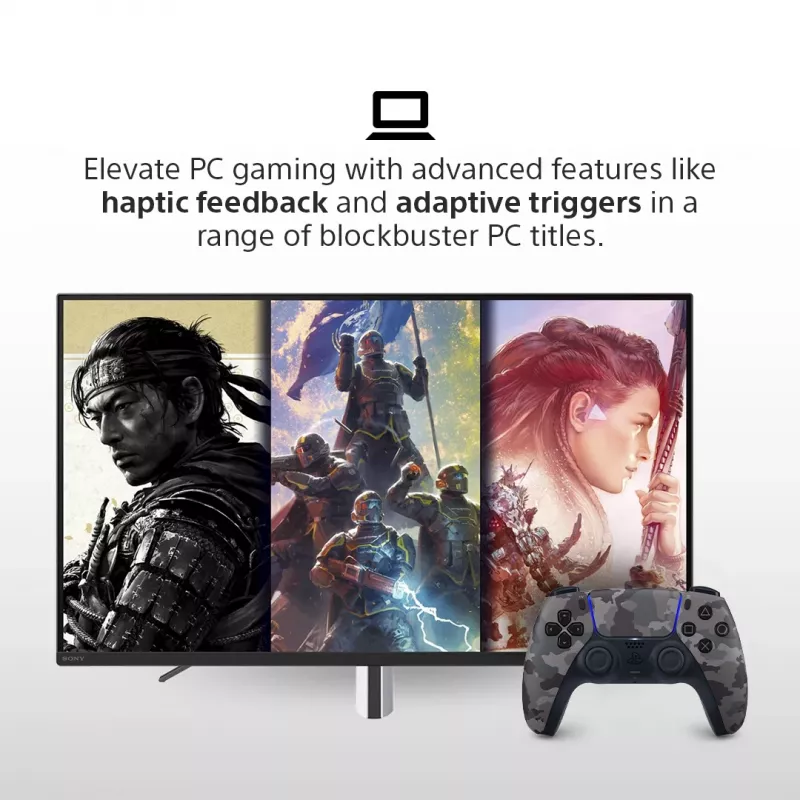 Gamepad Sony DualSense v3 Camouflage — Bluetooth/USB, PS5, iebūvēts akumulators, USB‑C, 160×106×66 mm