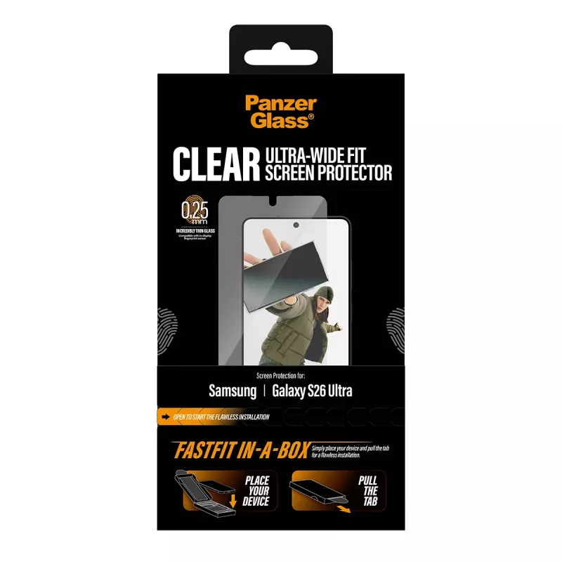 PanzerGlass ekrāna aizsargs Samsung New Galaxy S2026 Ultra — Ultra-plaša PET plēve, FASTFIT, caurspīdīga