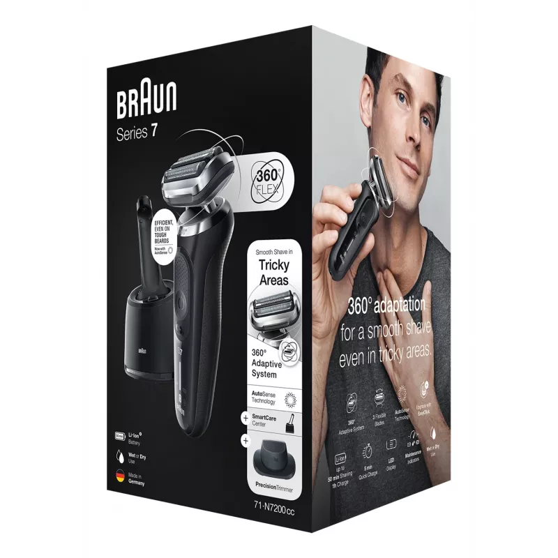 Braun Series 7 71-N7200cc folijas skuveklis ar trimmeri, melns