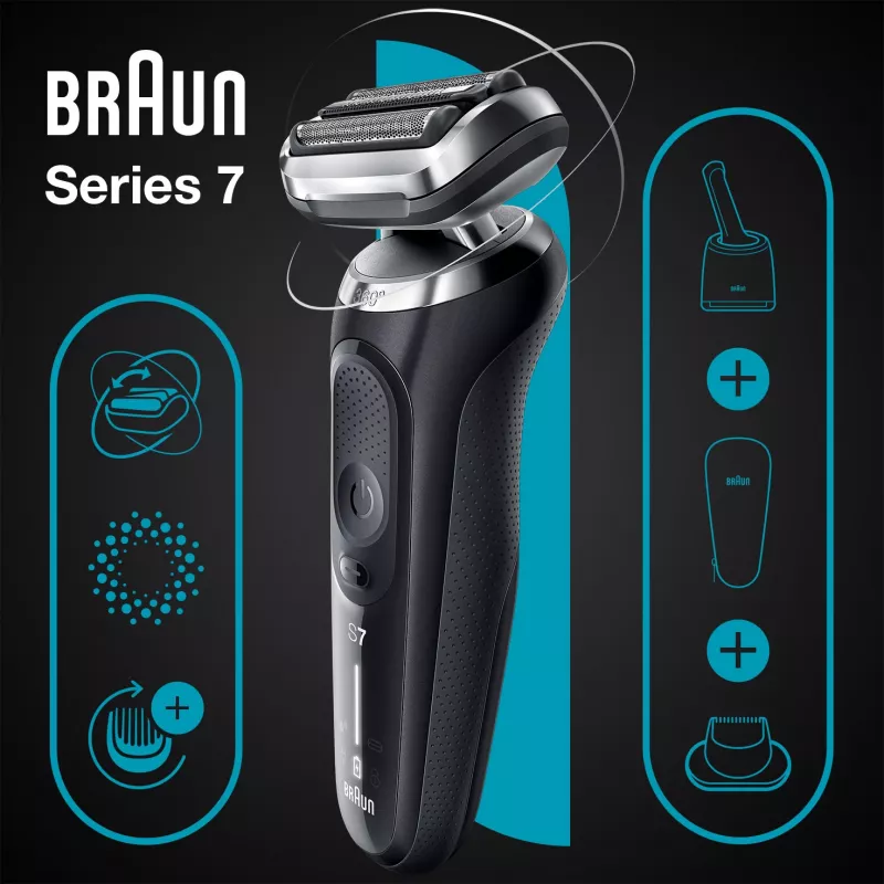 Braun Series 7 71-N7200cc folijas skuveklis ar trimmeri, melns