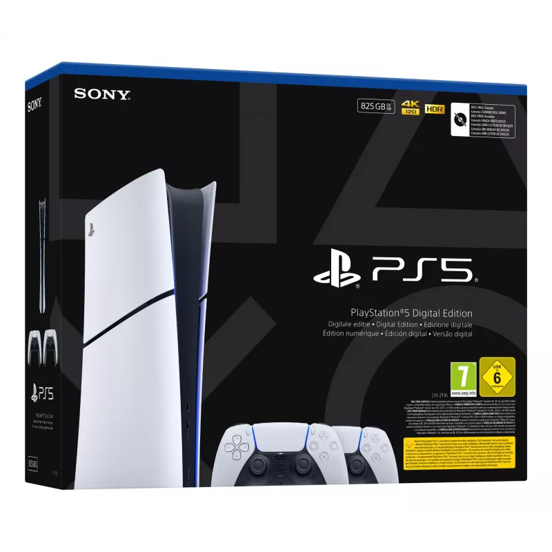 Spēļu konsole Sony PlayStation 5 plāns Digital 825 GB SSD, Wi‑Fi, Bluetooth, HDMI 2.1, Balta/Melna