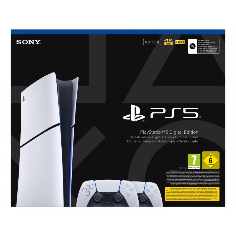 Spēļu konsole Sony PlayStation 5 plāns Digital 825 GB SSD, Wi‑Fi, Bluetooth, HDMI 2.1, Balta/Melna