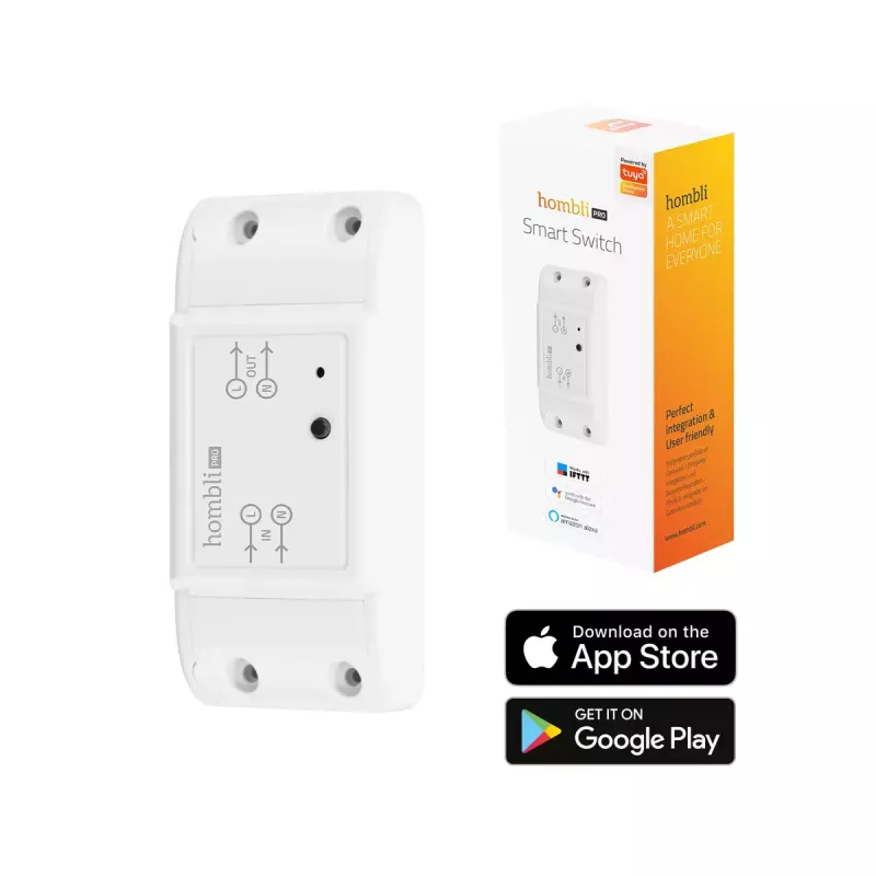 Viedais slēdzis Avanca International BV Hombli Smart Switch 2P bezvadu 230V (90–250V, 50–60Hz), 39×88×24 mm