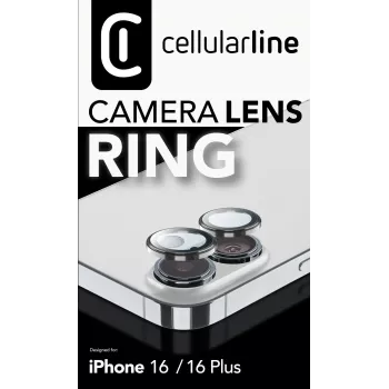 Cellularline Camera Lens Ring - iPhone 16/16 Plus Rūdītais stikls kameras aizsardzībai