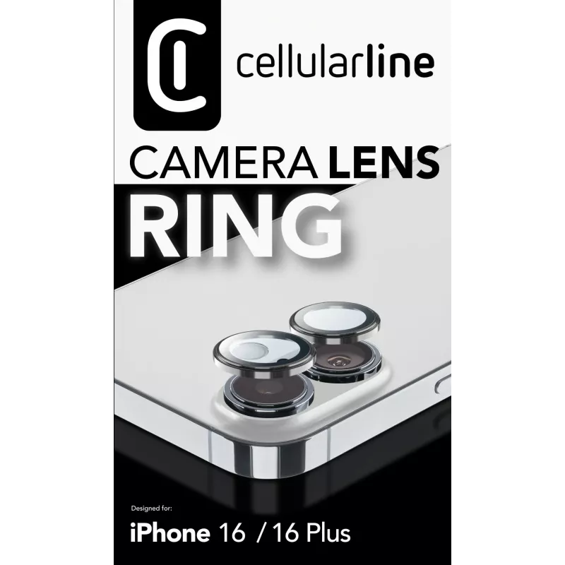 Cellularline Camera Lens Ring - iPhone 16/16 Plus Rūdītais stikls kameras aizsardzībai