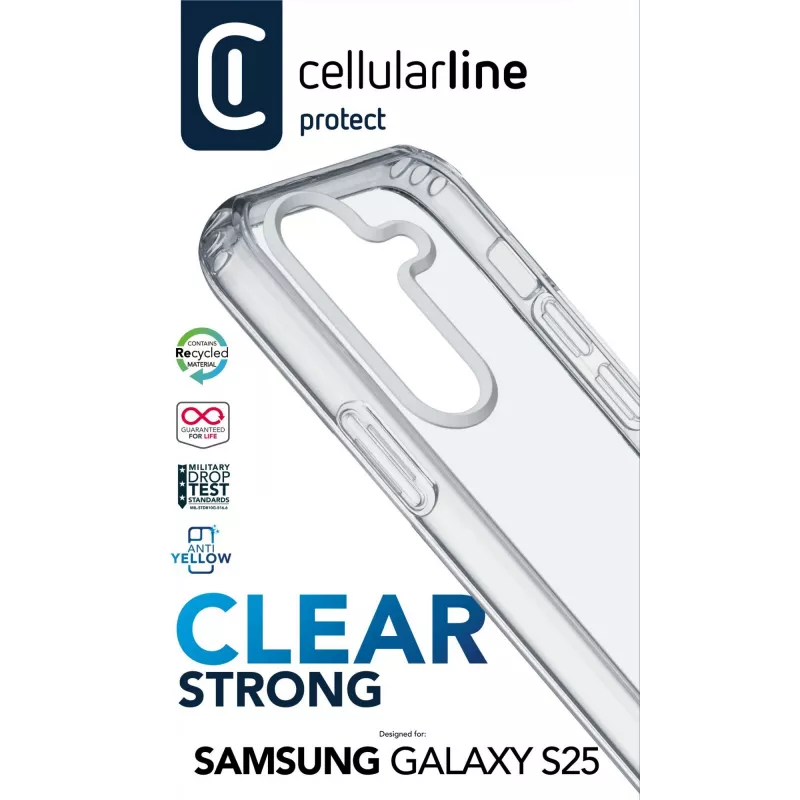 Cellularline Clear Protect - Galaxy S25 cietais vāciņš ar gumijas malām