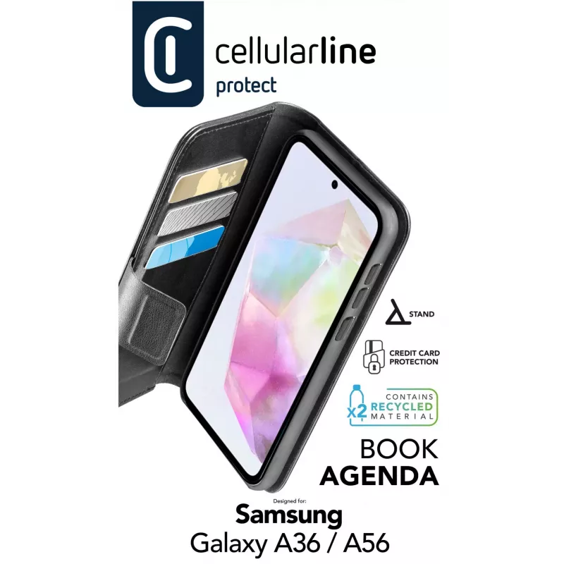Cellularline Book Agenda - Galaxy A36/A56 Ādas efekta grāmatiņas vāciņš ar magnētisko aizdari