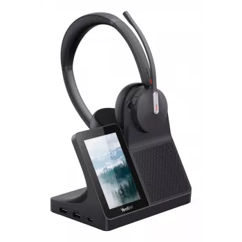 Austiņas Yealink WH64 Dual — vadu un bezvadu Bluetooth, supraaurālas, galvas lente, 50 m diapazons, melnas