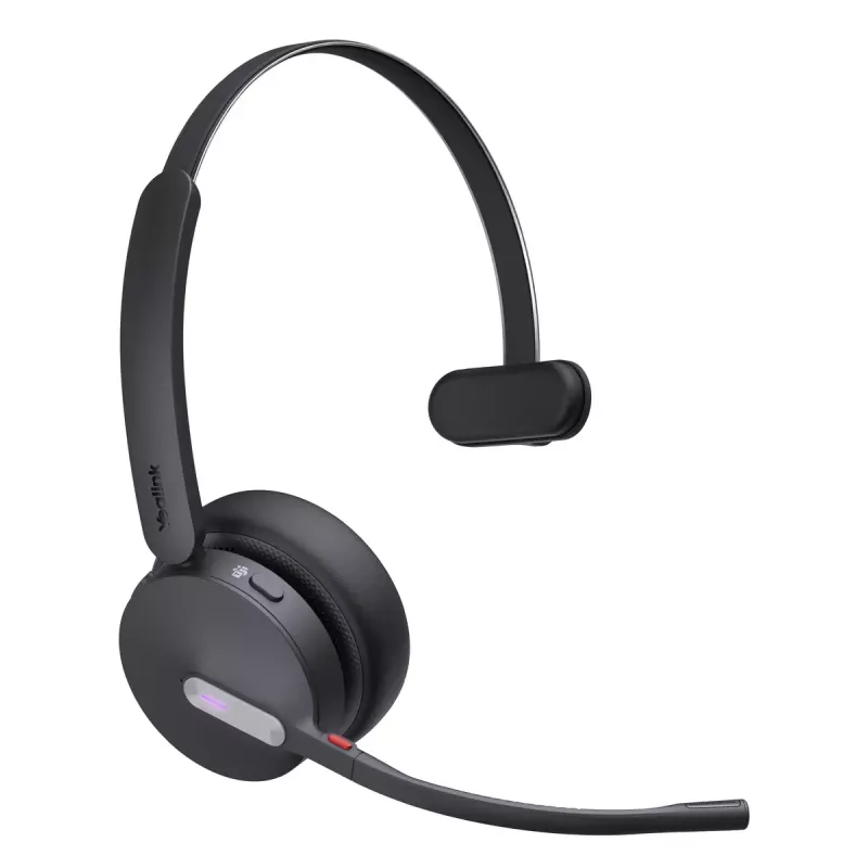 Bezvadu mono austiņa Yealink WH64 Teams — Bluetooth, supraaural, 20–20000 Hz, 150 m diapazons, melna