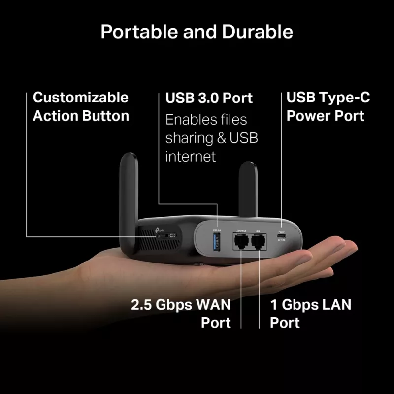 TP-Link BE3600 Wi-Fi 7 bezvadu maršrutētājs 2,5 gigabaitu Ethernet divjoslu (2,4 GHz / 5 GHz) melns
