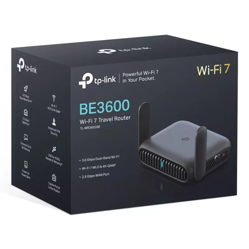 TP-Link BE3600 Wi-Fi 7 bezvadu maršrutētājs 2,5 gigabaitu Ethernet divjoslu (2,4 GHz / 5 GHz) melns