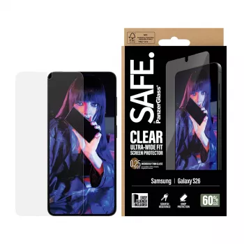 Ekrāna aizsargplēve PanzerGlass SAFE by Samsung New Galaxy S 2026 — īpaši plata, PET + silikons, caurspīdīga