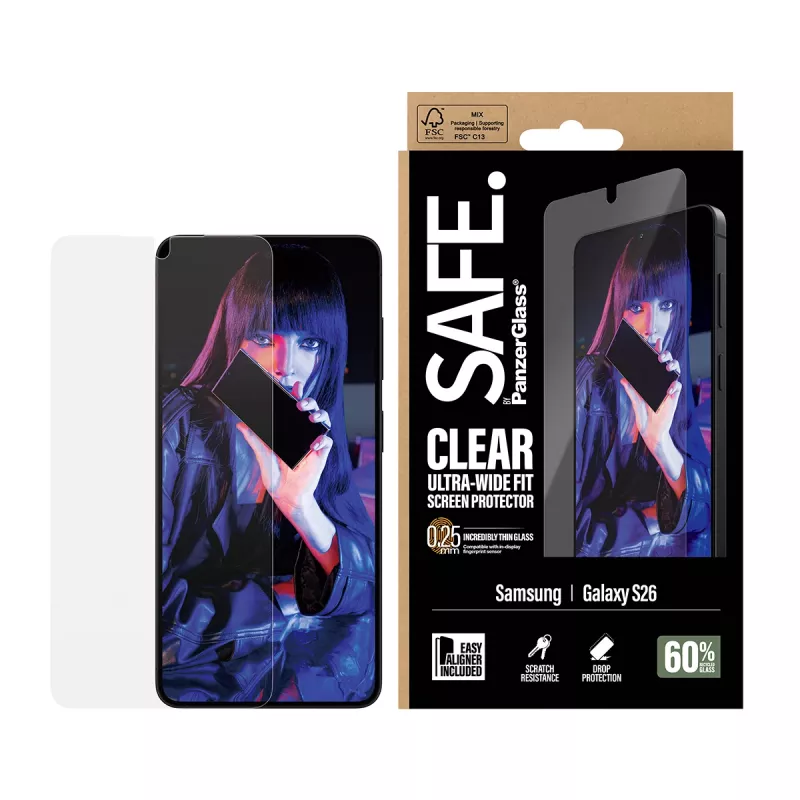 Ekrāna aizsargplēve PanzerGlass SAFE by Samsung New Galaxy S 2026 — īpaši plata, PET + silikons, caurspīdīga