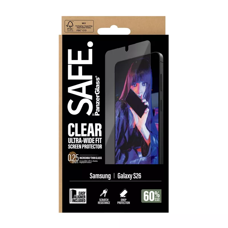 Ekrāna aizsargplēve PanzerGlass SAFE by Samsung New Galaxy S 2026 — īpaši plata, PET + silikons, caurspīdīga