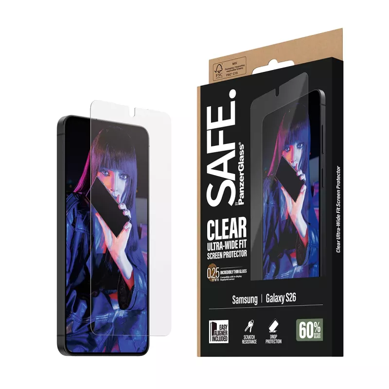 Ekrāna aizsargplēve PanzerGlass SAFE by Samsung New Galaxy S 2026 — īpaši plata, PET + silikons, caurspīdīga