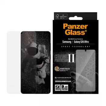 Ekrāna aizsargs PanzerGlass Ceramic Samsung Galaxy S26 Ultra — rūdītais stikls, Ultra-Wide Fit, EasyAligner, caurspīdīgs