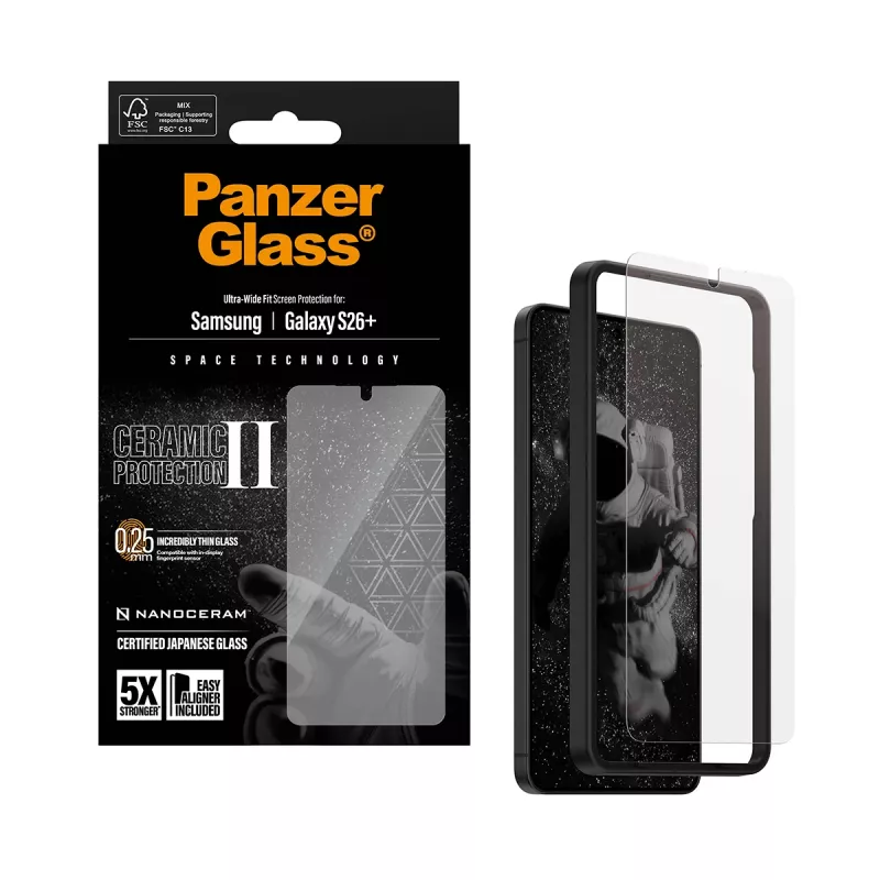 PanzerGlass ® Keramikas ekrāna aizsargs Samsung Galaxy S26+ | Ultra-Wide Fit ar EasyAligner