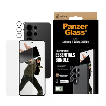 Ekrāna aizsargu komplekts PanzerGlass Hoops 2-in-1 Samsung Galaxy S26 Ultra — rūdīts stikls + PET, caurspīdīgs, īpaši plats piegulums