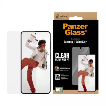 Rūdītā stikla ekrāna aizsargs PanzerGlass Samsung Galaxy S26+ — U-Wide Fit ar EasyAligner