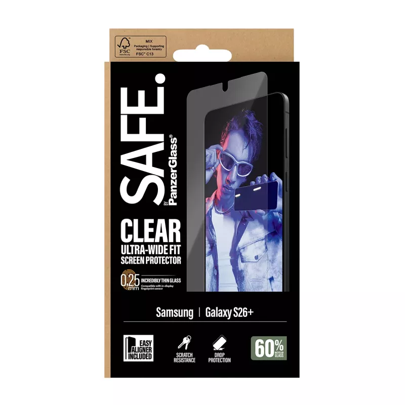 PanzerGlass SAFE. by ® ekrāna aizsargs Samsung New Galaxy S 2026 Plus | Īpaši plata piemērotība ar EasyAligner