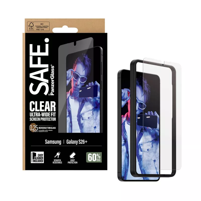 PanzerGlass SAFE. by ® ekrāna aizsargs Samsung New Galaxy S 2026 Plus | Īpaši plata piemērotība ar EasyAligner