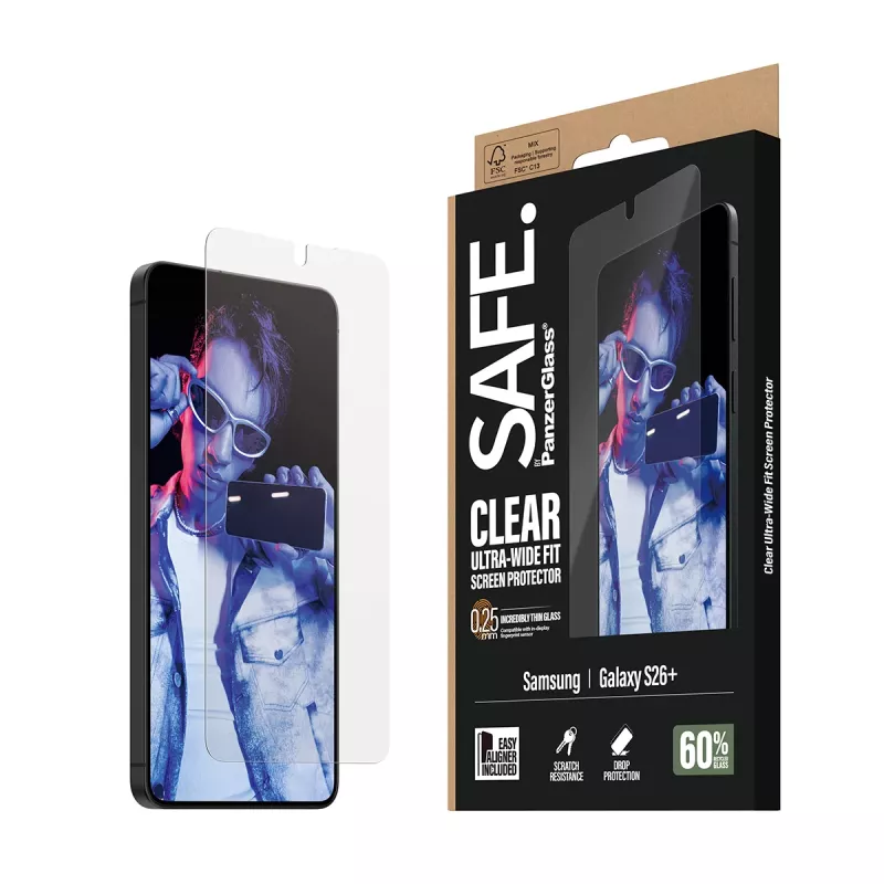PanzerGlass SAFE. by ® ekrāna aizsargs Samsung New Galaxy S 2026 Plus | Īpaši plata piemērotība ar EasyAligner
