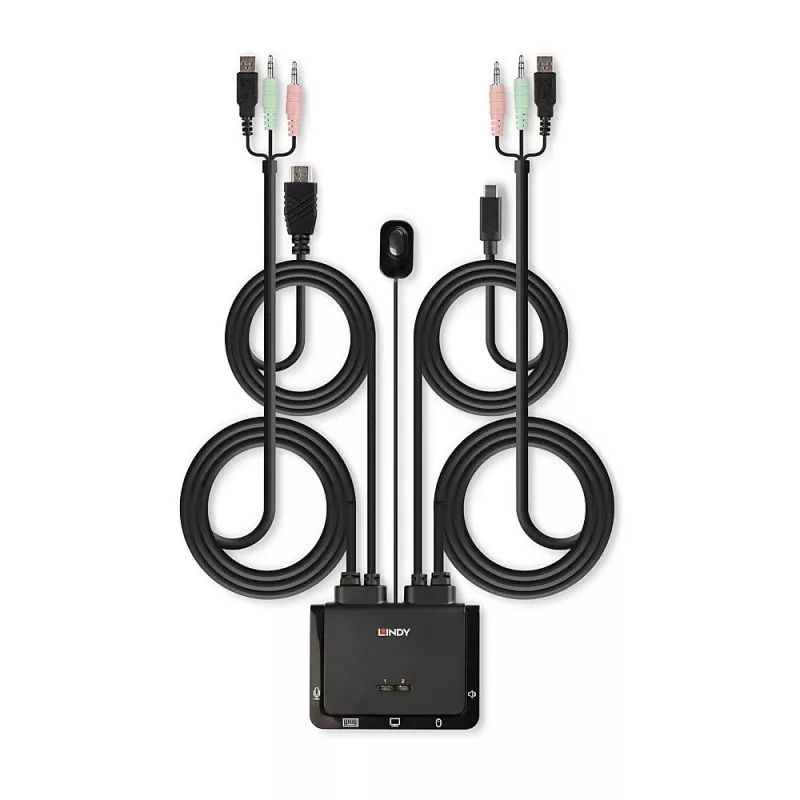 Lindy 2 Port HDMI 18G, USB Type C, USB 2.0 and Audio kabelis KVM Switch
